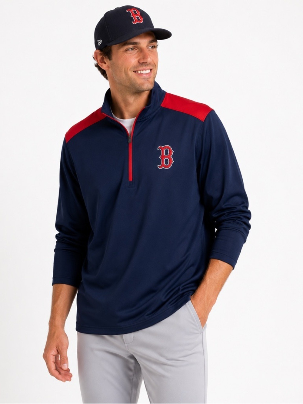 Boston Red Sox 1/4 Zip Pullover Blue Red Official MLB Activewear Size Medium